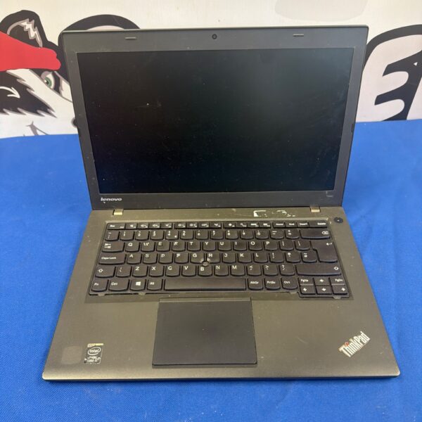 Front view of a black Lenovo Thinkpad laptop.
