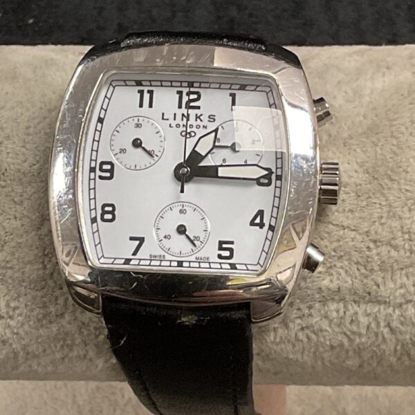 Front view of a Links of London sterling silver gents wristwatch.