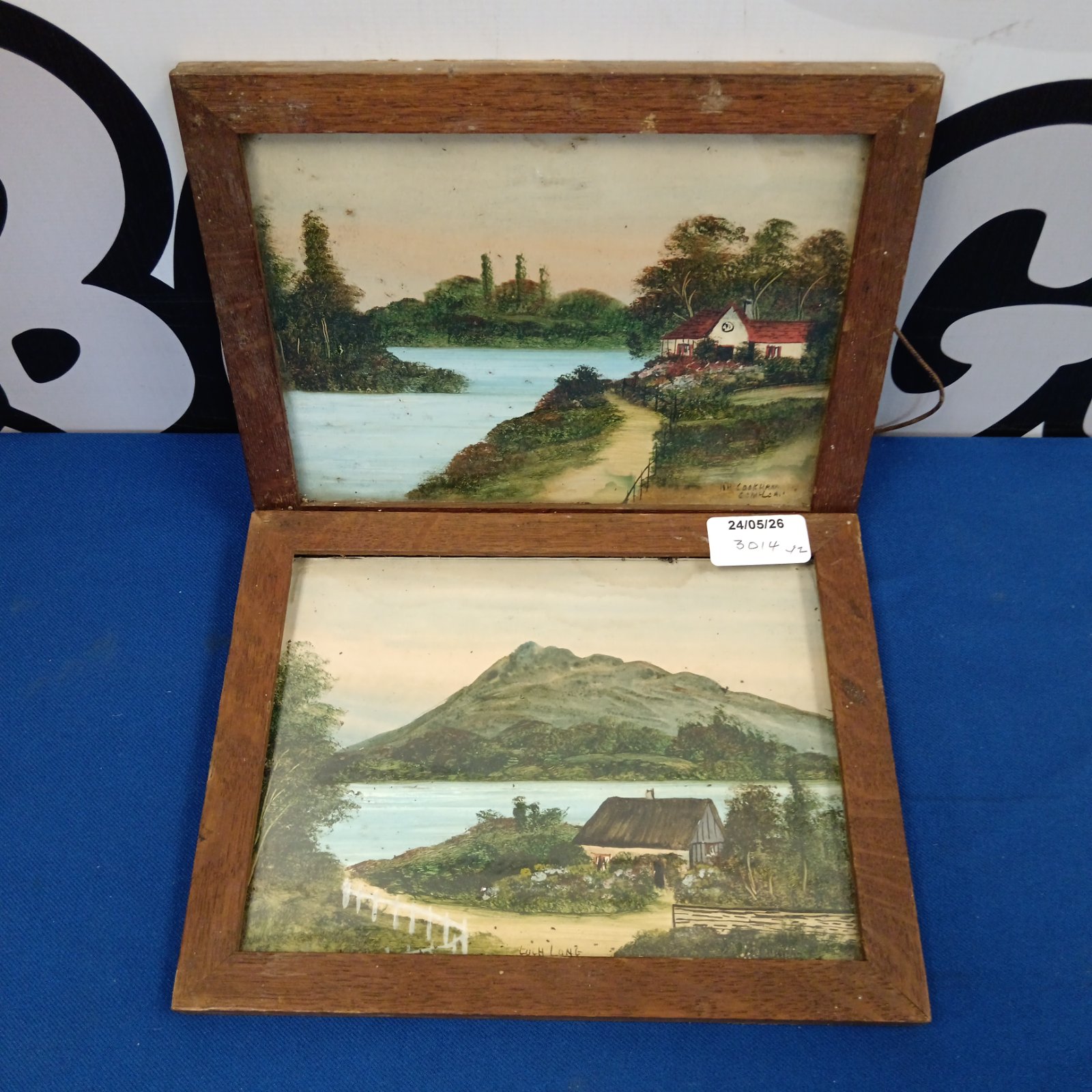 Pair of vintage oil paintings depicting Loch Long and Cookham landscapes.