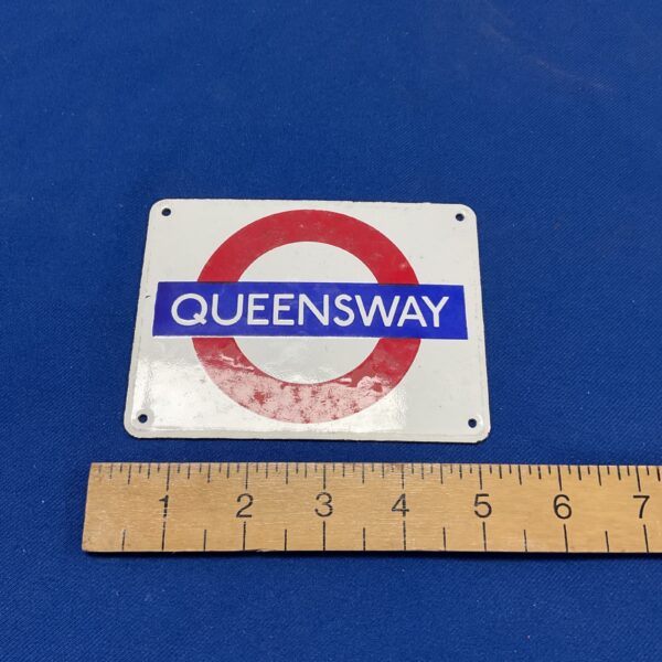 Vintage London Underground Queensway enamel sign, miniature replica.