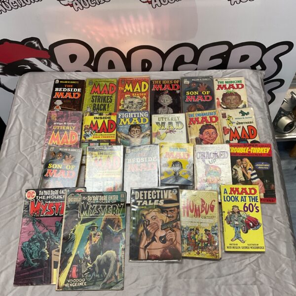 Vintage Mad Magazine collection by William Gaines, satirical magazines.