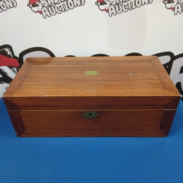 Vintage mahogany writing slope box with keyhole.