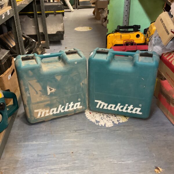 Blue Makita carrying case for tool storage and transport.