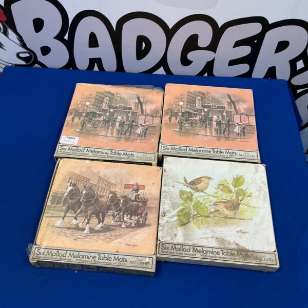 Vintage Malloy melamine table mats with pastoral scene.
