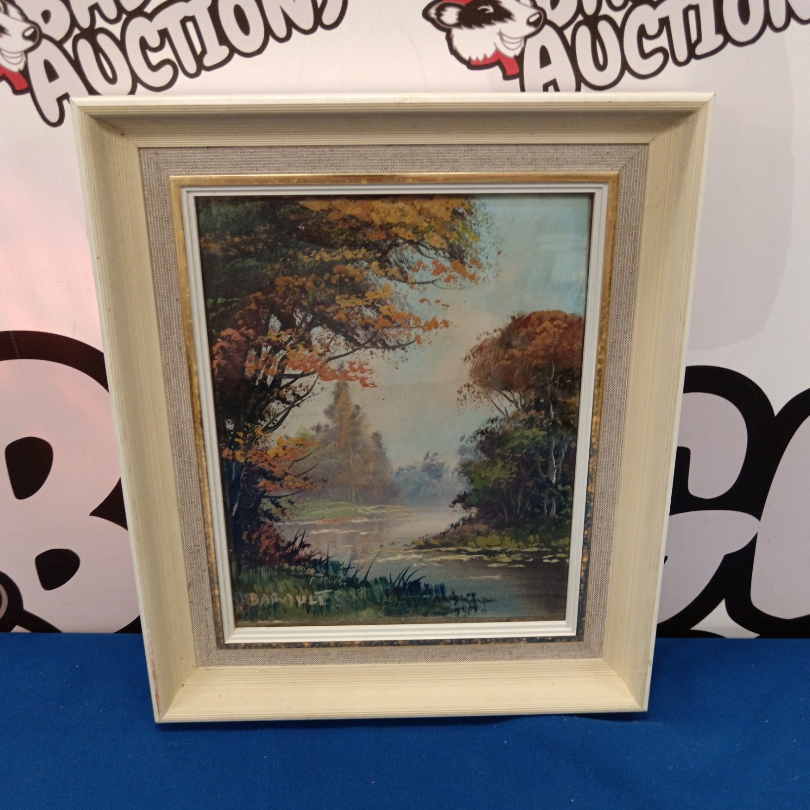 Vintage Marcel Barault landscape painting of a serene country scene.
