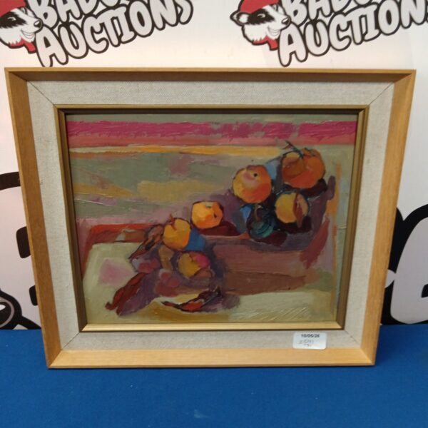 Vintage Marjorie White still life oil painting of fruit.