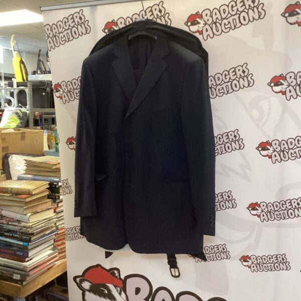 Navy blue pinstripe Marks & Spencer men's suit, size large jacket.