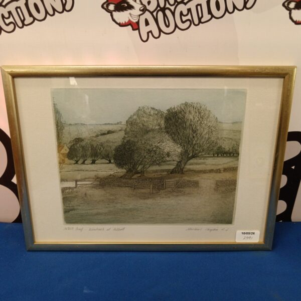 Michael Chaplin woodblock print of Windrush at Asthall landscape.