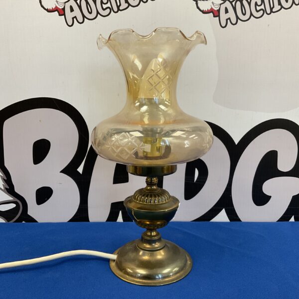 Vintage mid century brass table lamp with frosted glass shade.