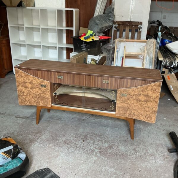 Vintage mid-century Formica sideboard with patterned surface.