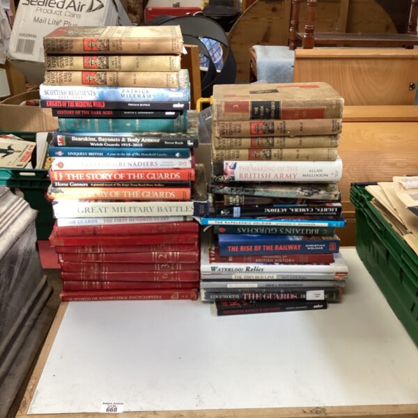Bundle of vintage military and railway history books.