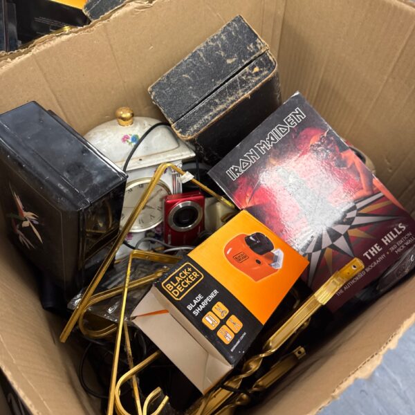 Mixed lot of vintage collectibles including Iron Maiden book.