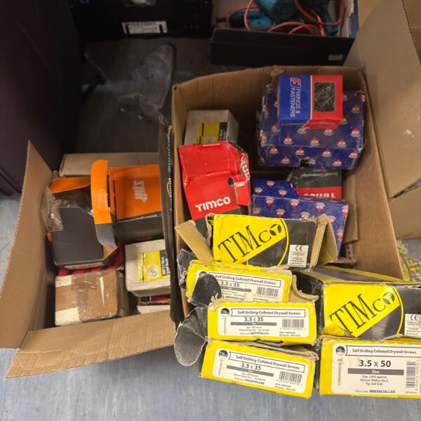Mixed lot of screws, nuts, and bolts including Timco fixings.