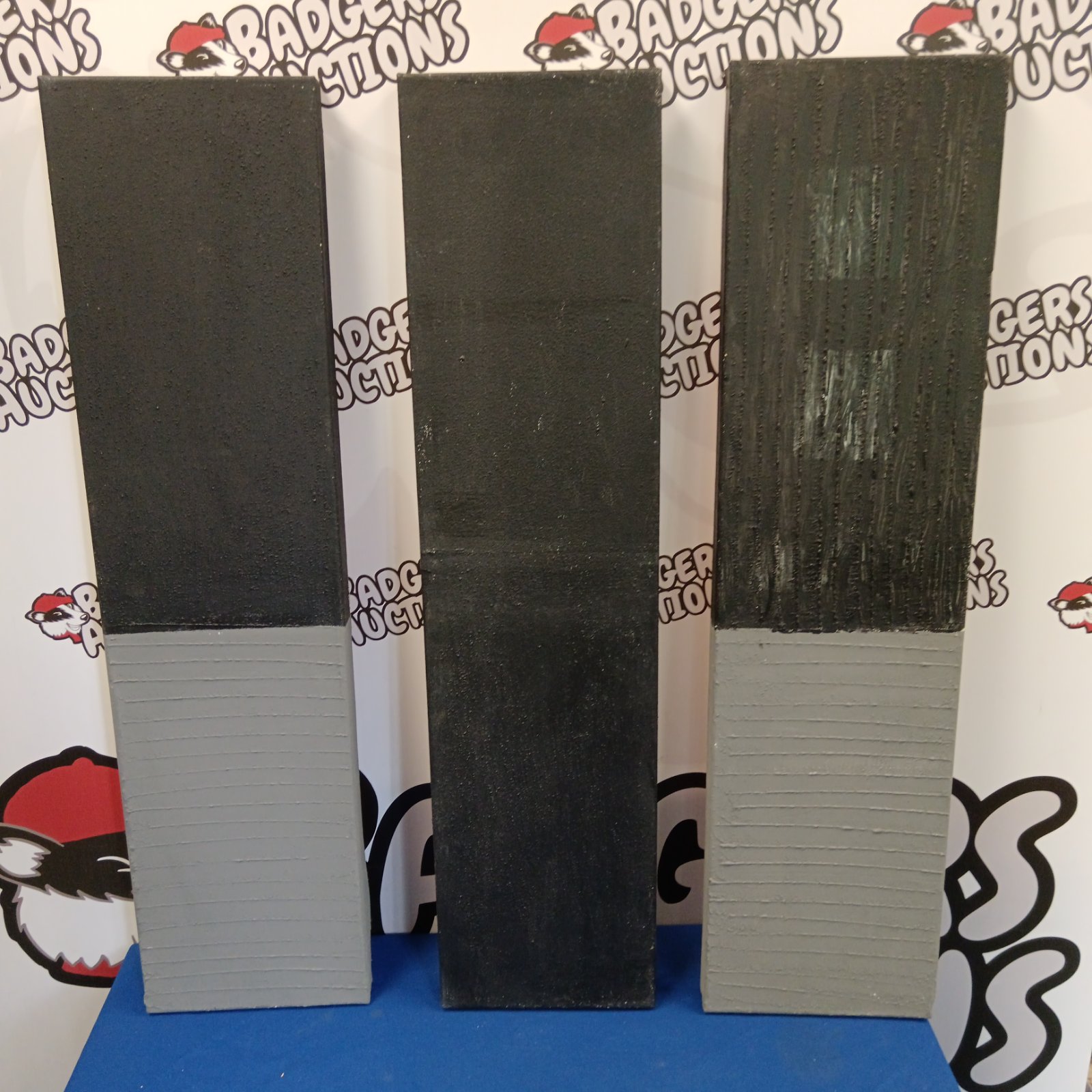 Modern art triptych oil paintings on canvas with black, white, and grey blocks.
