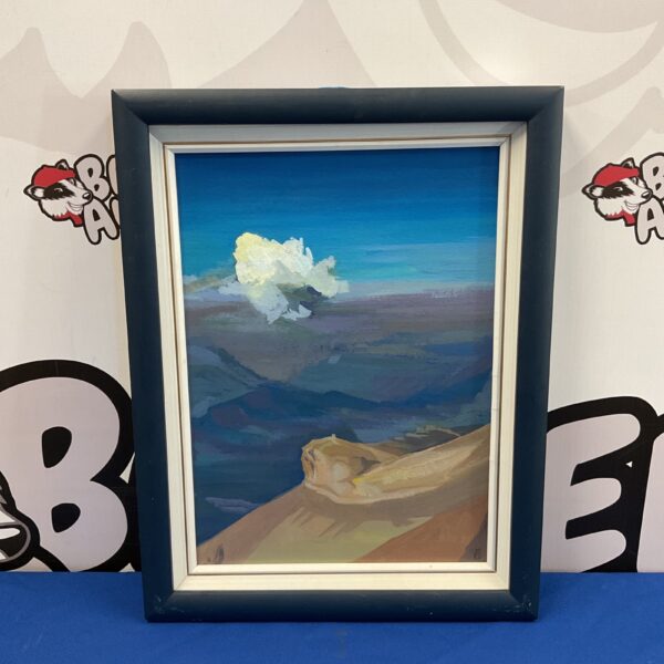 20th century mountain landscape painting with a dramatic cloud.