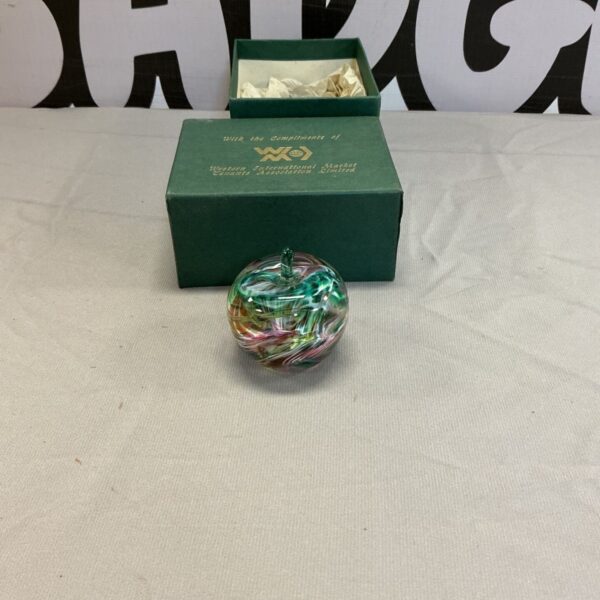 Vintage Murano glass apple paperweight in presentation box.