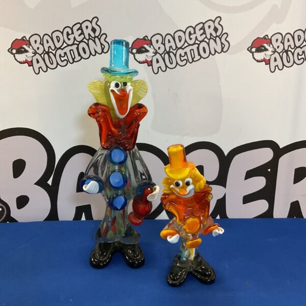 Pair of colourful vintage Murano glass clown figurines.