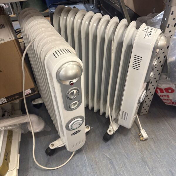 White Mylek oil filled radiator with adjustable settings.