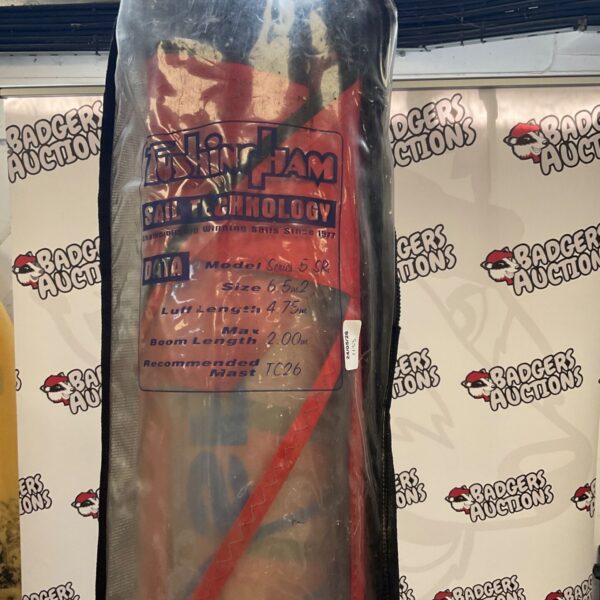 Red Neil Pryde 6.5m2 windsurf sail for sale.