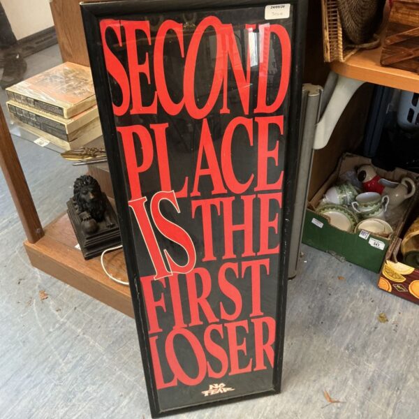 Framed No Fear poster with motivational slogan, vintage 1990s wall art.