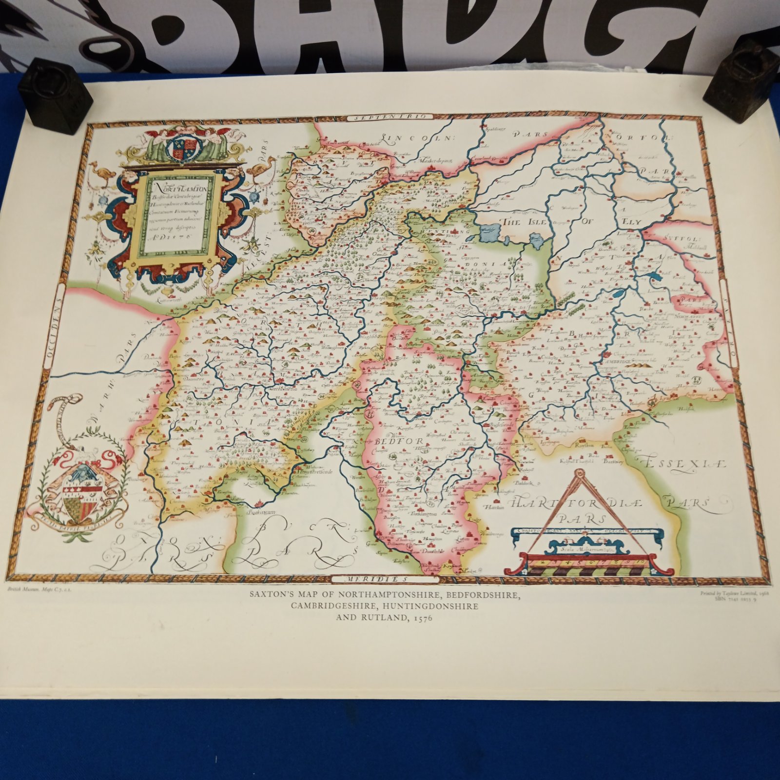 Detailed antique reproduction map of Northamptonshire by Saxon, 1736.