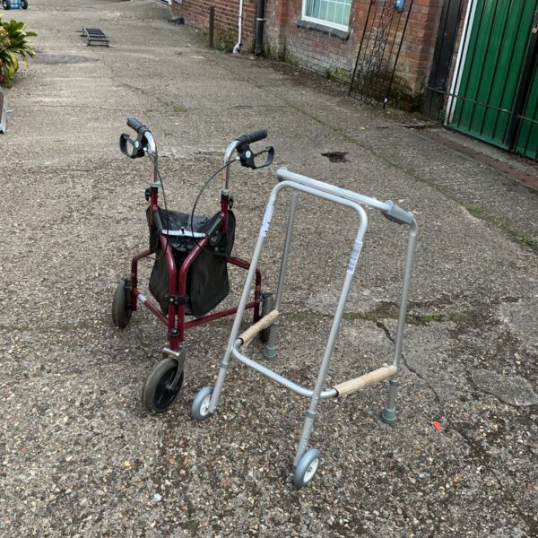 NRS zimmer frame walking trolley with shopping basket.