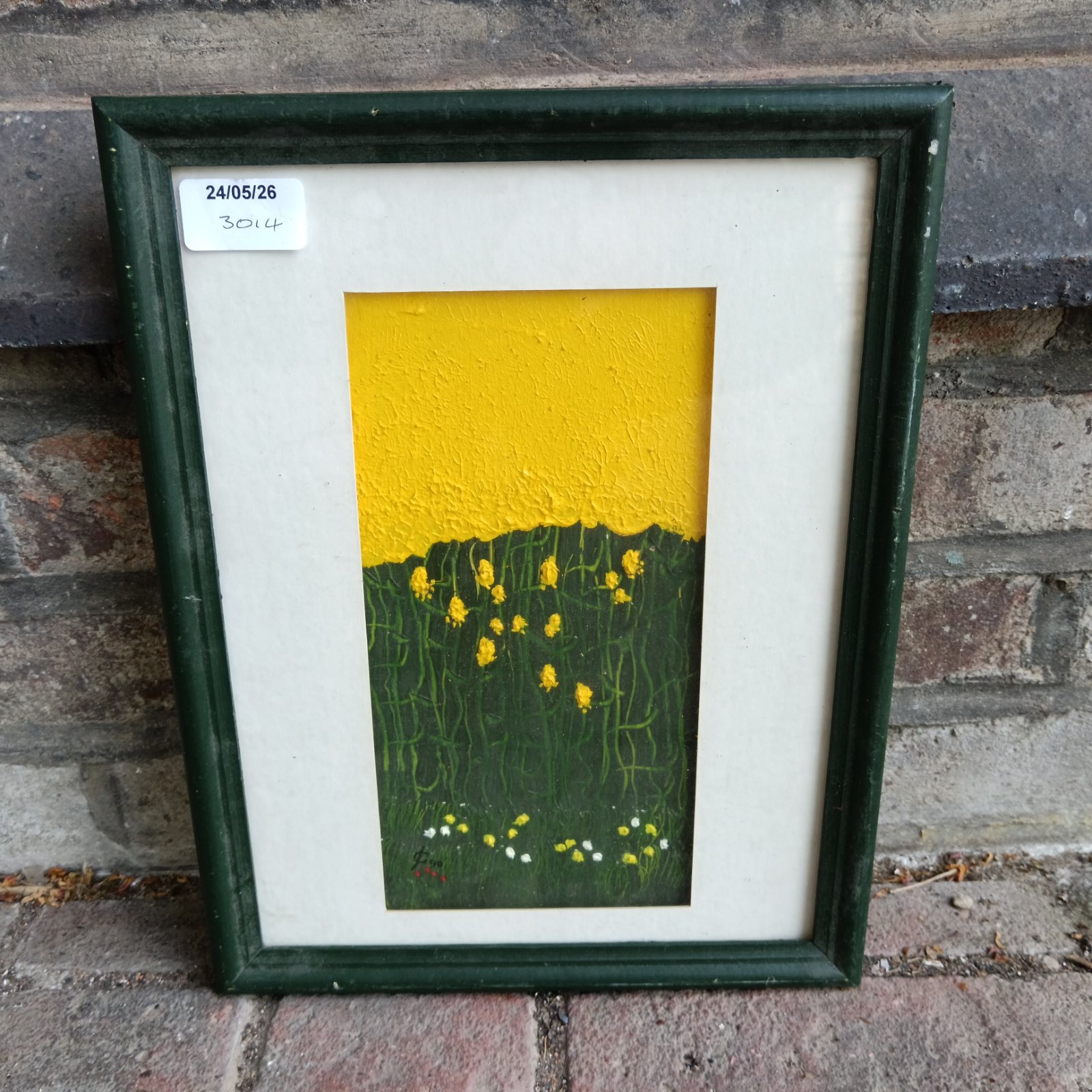 Signed oil painting of a vibrant field of flowers by artist Q.
