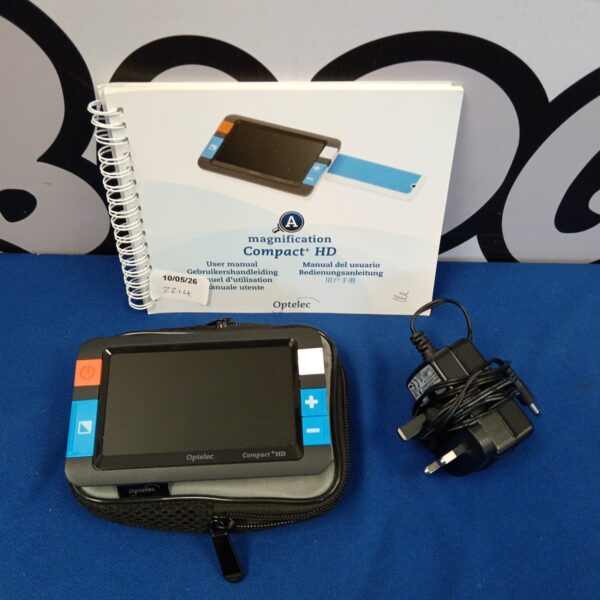 Optelec Compact HD+ digital magnifier with manual and charger.