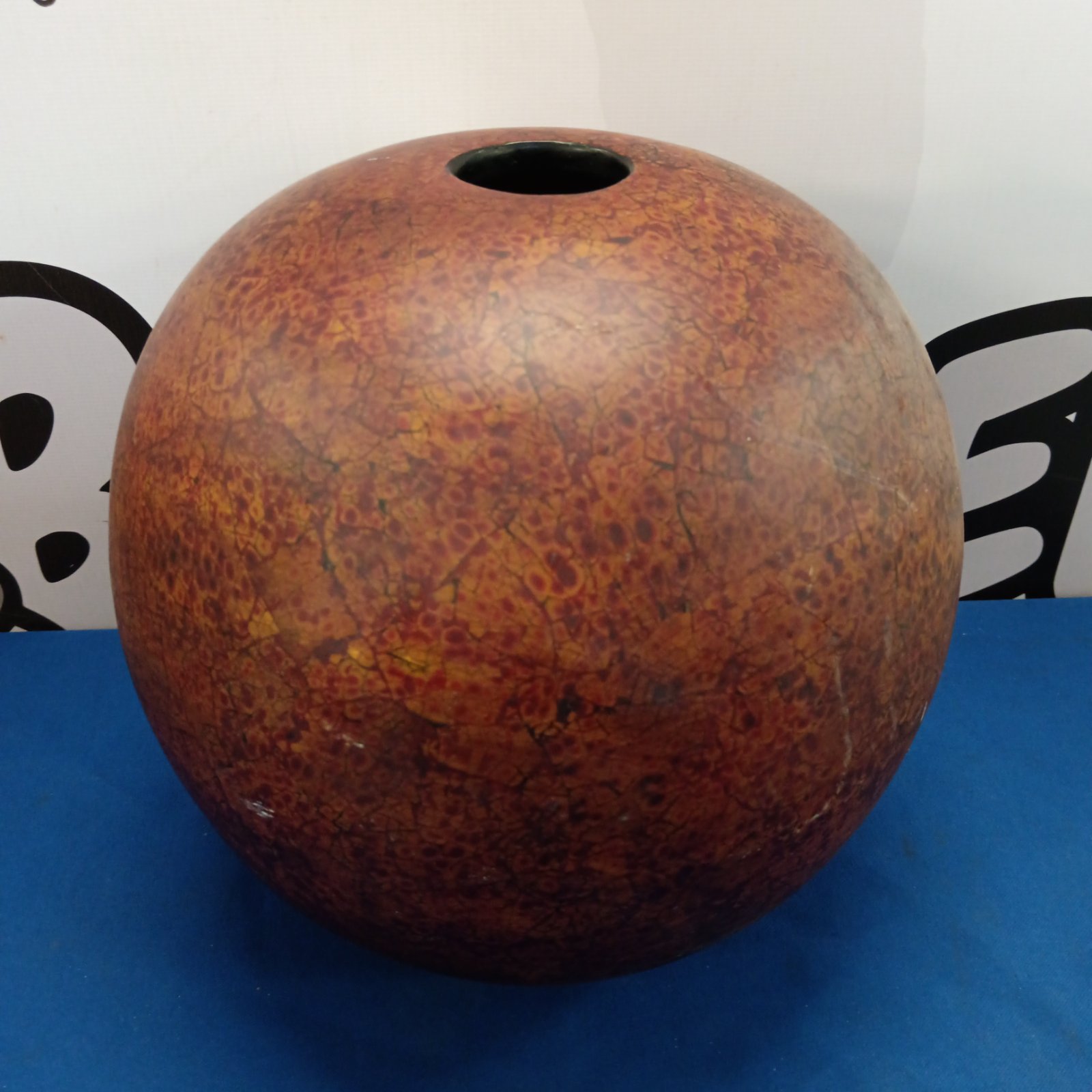 Large oriental crackle glazed wooden gourd vase for home decor.
