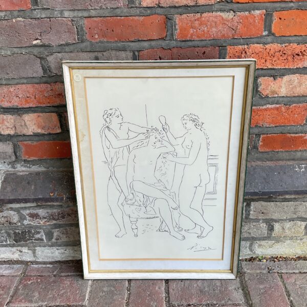 Framed Pablo Picasso style nude study print for art collectors.
