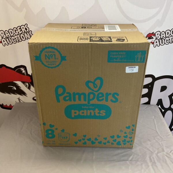 Unopened box of Pampers Baby-Dry Pants for baby care.