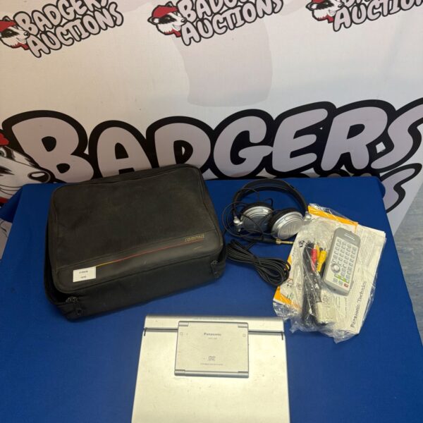 Panasonic LX8 portable DVD player with case and remote control.