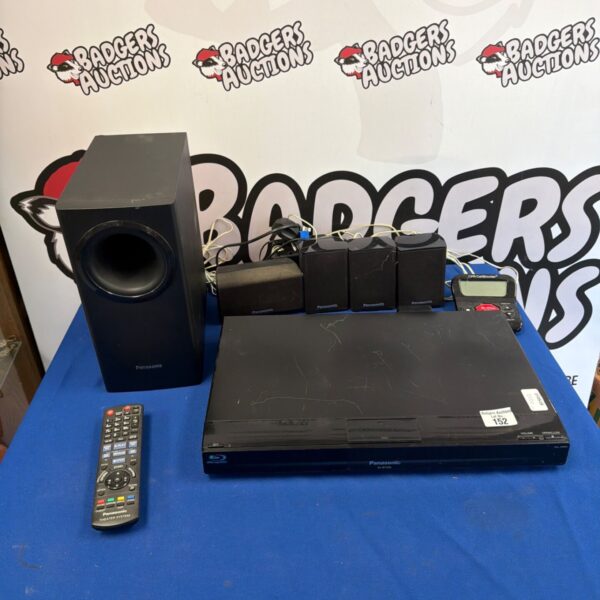 Panasonic surround sound system with subwoofer and satellite speakers.