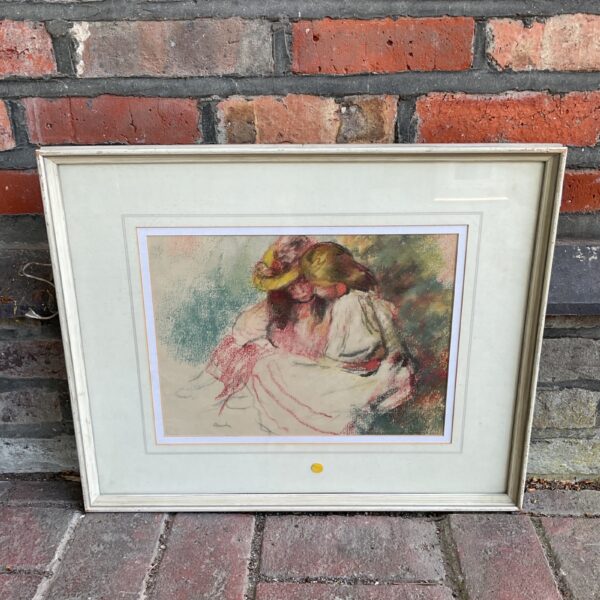 Vintage pastel portrait of two girls in an impressionistic style.