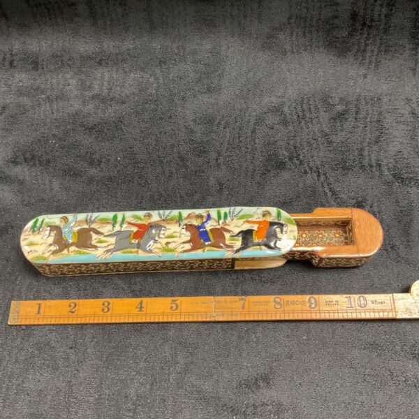 Antique Persian spill holder case with hand-painted Qajar miniature.