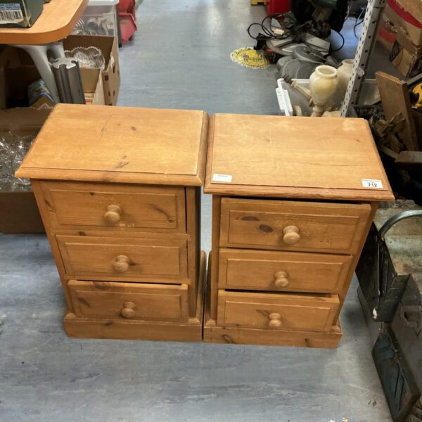 Pair of vintage pine bedside cabinets with drawers.