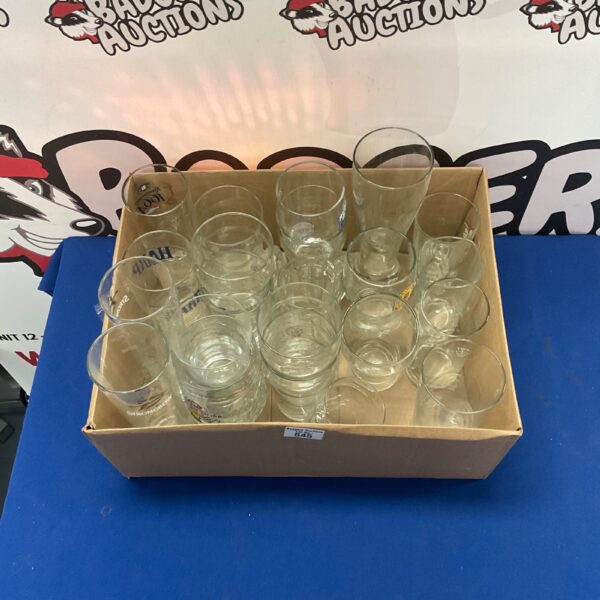 Assorted pint glasses for beer and pub use.