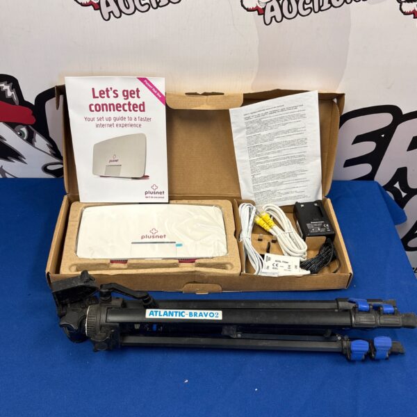 Plusnet Hub One router with Atlantic Bravo tripod stand.