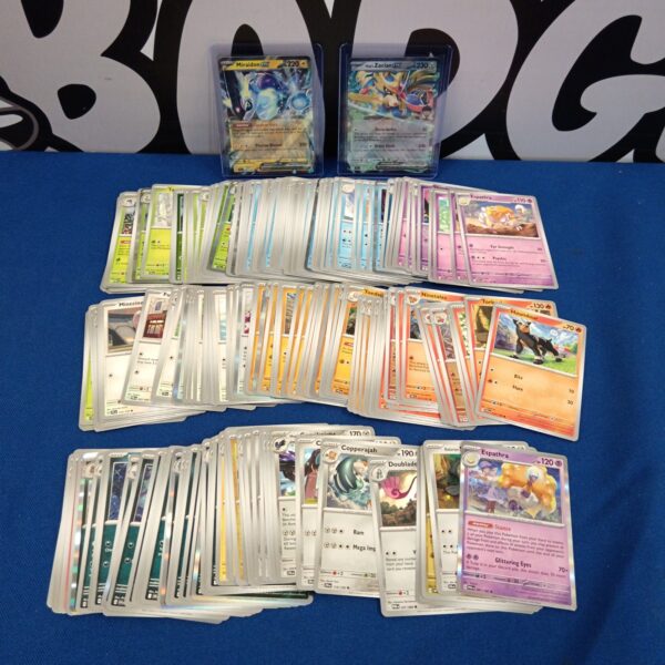 Pokemon card collection featuring holographic and ‘Ex’ cards for collectors.
