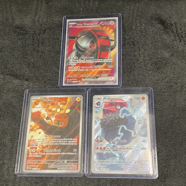 Full art Pokemon Iron Treads ex card, collectible trading card game.