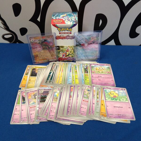 Pokemon Scarlet Violet box with holo and ex cards for collectors.