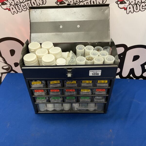 Raaco 20-drawer small parts storage cabinet filled with hardware.
