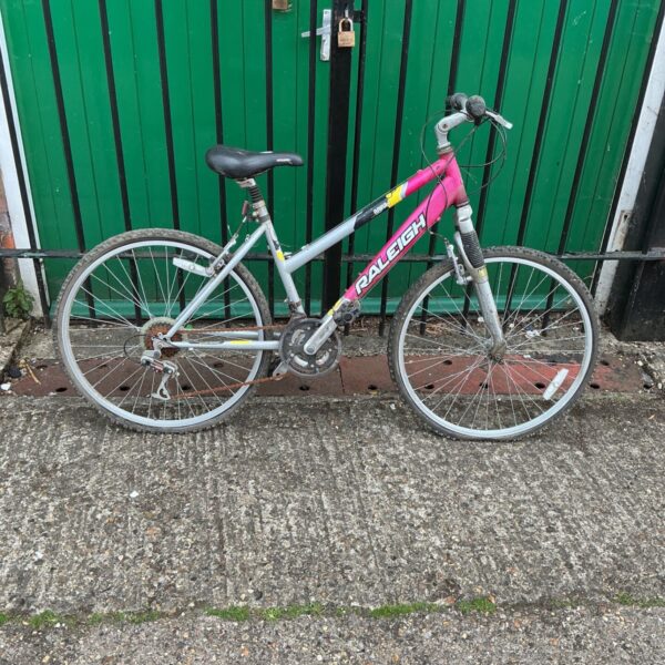 Side view of a vintage Raleigh Mink mountain bike.