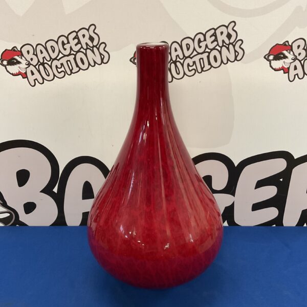 Large red art glass vase, hand blown studio glass for home decor.