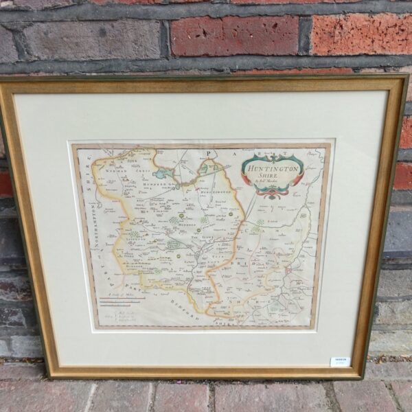 Framed antique Robert Morden map of Huntingtonshire, 17th century.