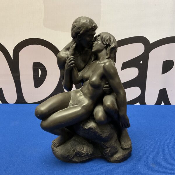 Roland Chadwick bronze resin sculpture of embracing lovers.