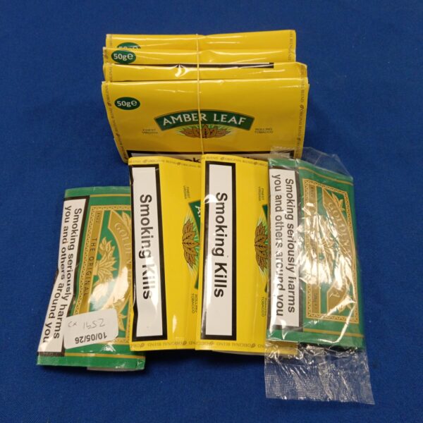 Multi-pack of rolling tobacco including Golden Virginia and Amber Leaf.