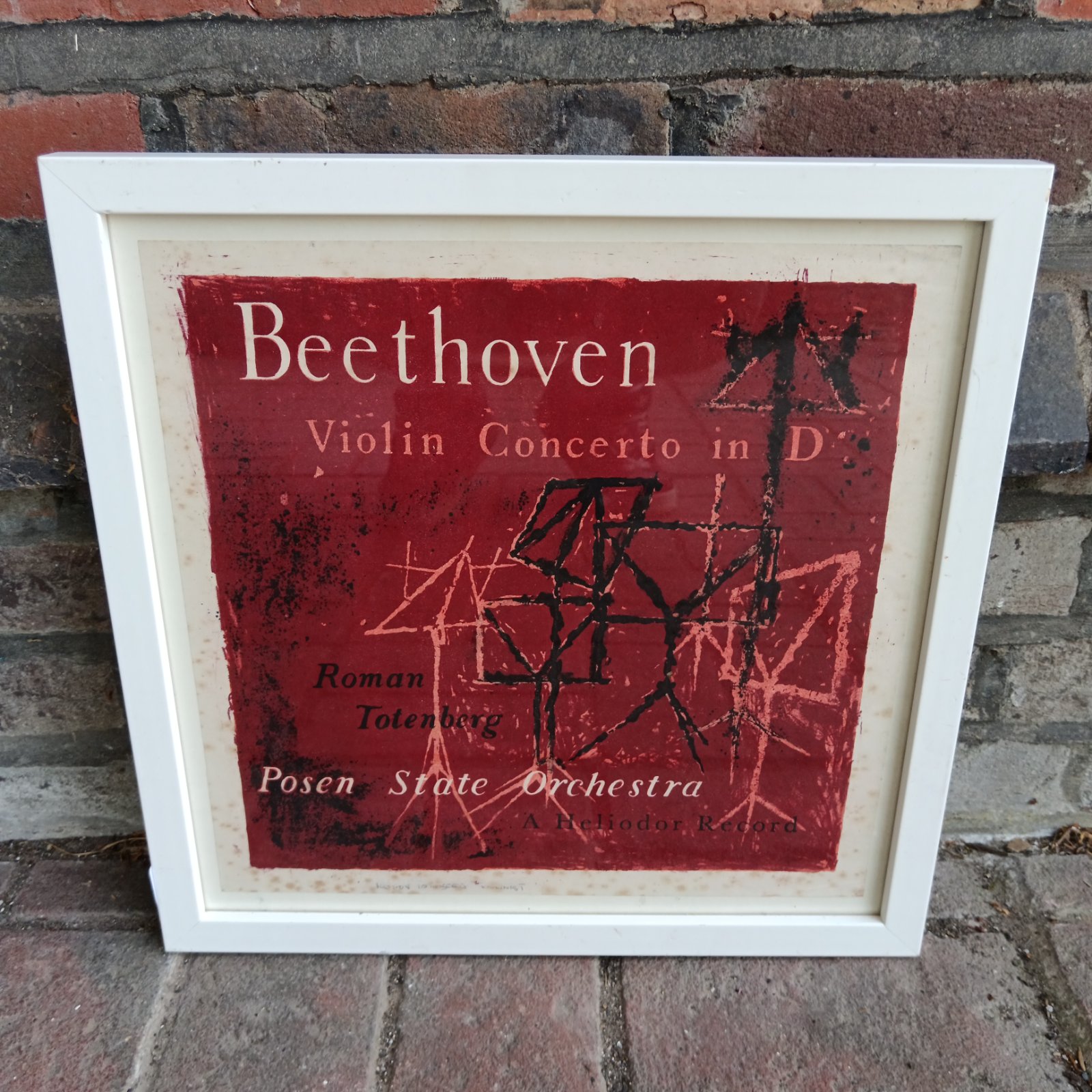 Roman Totenberg linocut print, abstract homage to Beethoven's Violin Concerto.