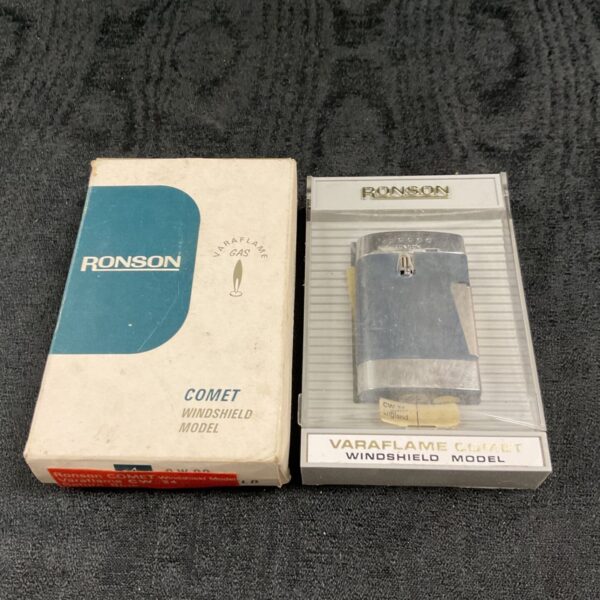 Vintage Ronson Variflame Comet windshield gas lighter in chrome.