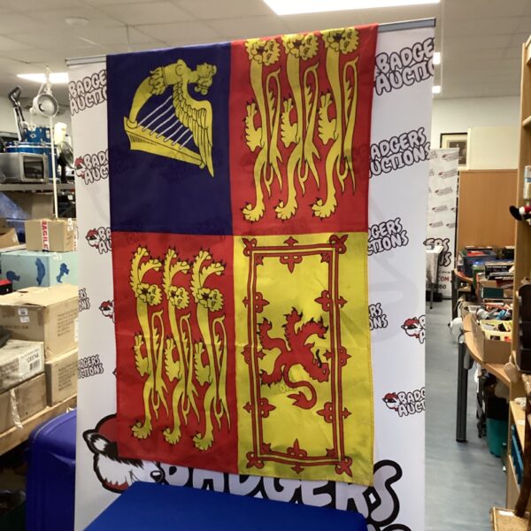 Large Royal Standard flag of the United Kingdom, vibrant heraldry.